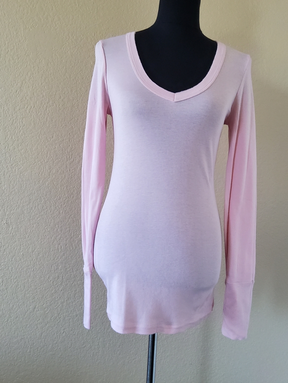 Michael Stars 100% Supima Cotton Long-Sleeve Molly V-Neck Tee Pink One Size NWT